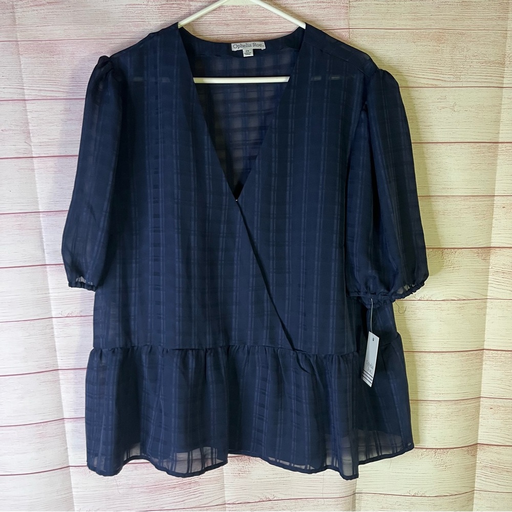 Ophelia Rose NWT Navy Blue Faux Attached Tank Blouse Size 2X‎